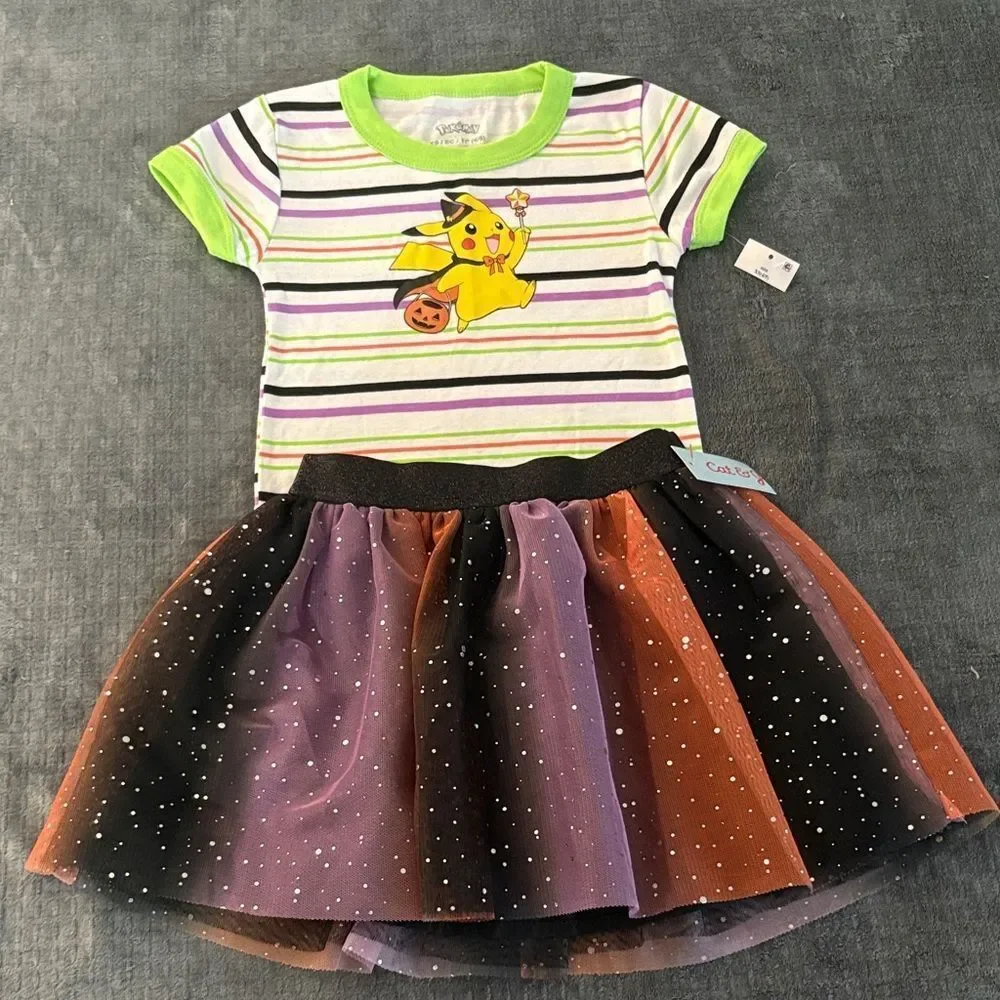 Cat & Jack Striped Pokémon Pikachu Halloween Shirt with Tulle Skirt